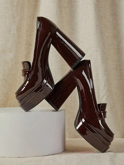 SHUZIA Klassiska brittiska platåpumps för kvinnor, mångsidiga oxfordskor med tjock botten och slip-on för skola och arbete