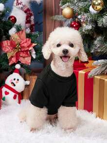 PETSIN 1 Stück Haustier Weihnachts-Weihnachtsmann-Muster Fleece Schwarzer Sweatshirt - Schwarz - Übersicht 2