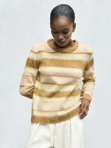 SHEIN X Jwoww Lumivelle Multi-Color Striped Patchwork Slim Fit Pullover Sweater, Autumn/Winter - Multicolor - View 4