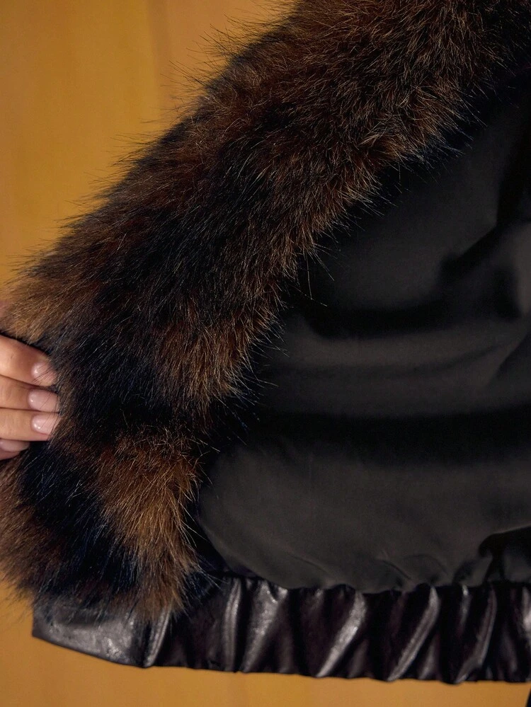 PU LEATHER CONTRAST FAUX FUR JACKET