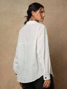 Freevana Plus Size Casual Solid Color Embroidered Shirt