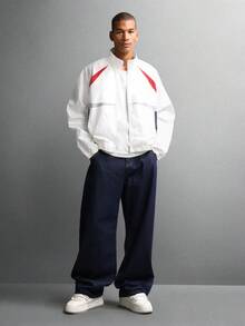 SUMWON 插肩色块尼龙常规版型轻便夹克休闲外套秋季春季街头风衣外套 - 白色 - 查看 8