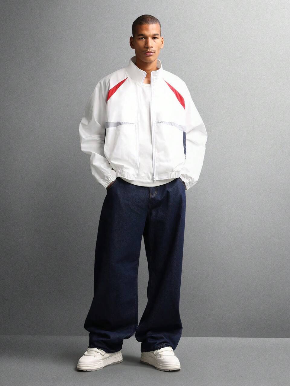 Color Block Nylon Jacket With Raglan Sleeves