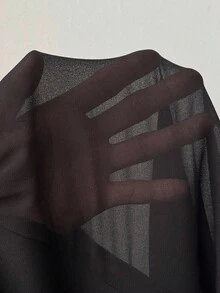 Sunspun Áo crop top tay dài màu xanh navy tối giản, thanh lịch, cổ chữ V cài nút phía trước, ôm sát eo, cổ chữ V khoét sâu, cỡ lớn, giúp thon gọn - màu đen - Xem 5