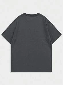 ROMWE MEN Anime 男式简约图案印花圆领短袖T恤 - 灰色 - 查看 2