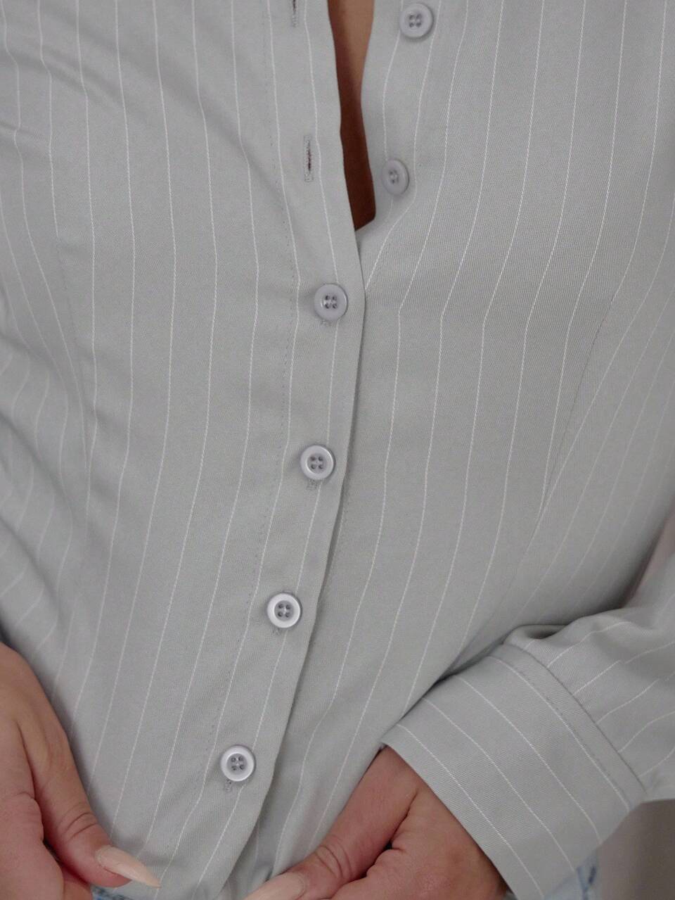 Tailliertes gestreiftes Langarm-Hemd mit Knöpfen, klassisch, süß, sexy, Streetwear, Herbst, Frühling, Sommer, Urlaub