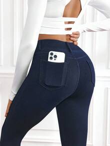 Flexra Quần jean ôm dáng màu trơn đa năng thường ngày dành cho nữ - Rửa tối - Xem 2