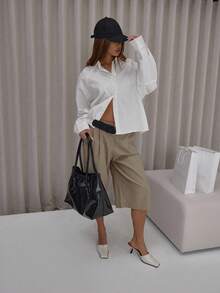 MUSERA 宽松棉质府绸束口下摆灯笼袖衬衫，优雅可爱性感街头风，适合夜间外出派对、春夏假日穿着。 - 白色 - 查看 3