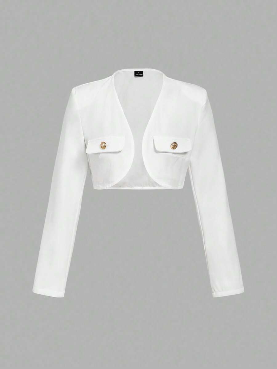 SHEIN MOD 秋冬女式纯色休闲短款轻便夹克 - 白色 - 查看 1