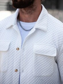 Manfinity Homme 男士秋季单排扣实用口袋纹理休闲夹克 - 白色 - 查看 6