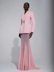 Elitara 优雅、浪漫、性感、简约、浅粉色、西装外套廓形、鱼尾下摆、拖尾、时尚、网红、节日、度假、生日派对、婚礼活动、正式晚礼服 - 藕粉色 - 查看 7