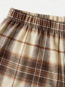 Girlism Teen Girls Pants Plaid Daily Wear Microfleece Football/Soccer Black And White Sportswear Wide Leg Pants Plaid Pants Checkered Pants Brown Plaid Pants Loose Pants Fall Winter - Brown - View 3