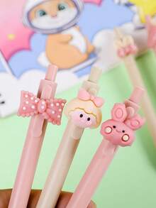 SHEIN 黑色凝胶墨水塑料点击粉色奶油色可爱女孩笔 - 多色 - 查看 6