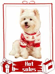 PETSIN 1 件宠物圣诞红熊心雪花几何提花羊毛保暖圆领狗狗运动衫