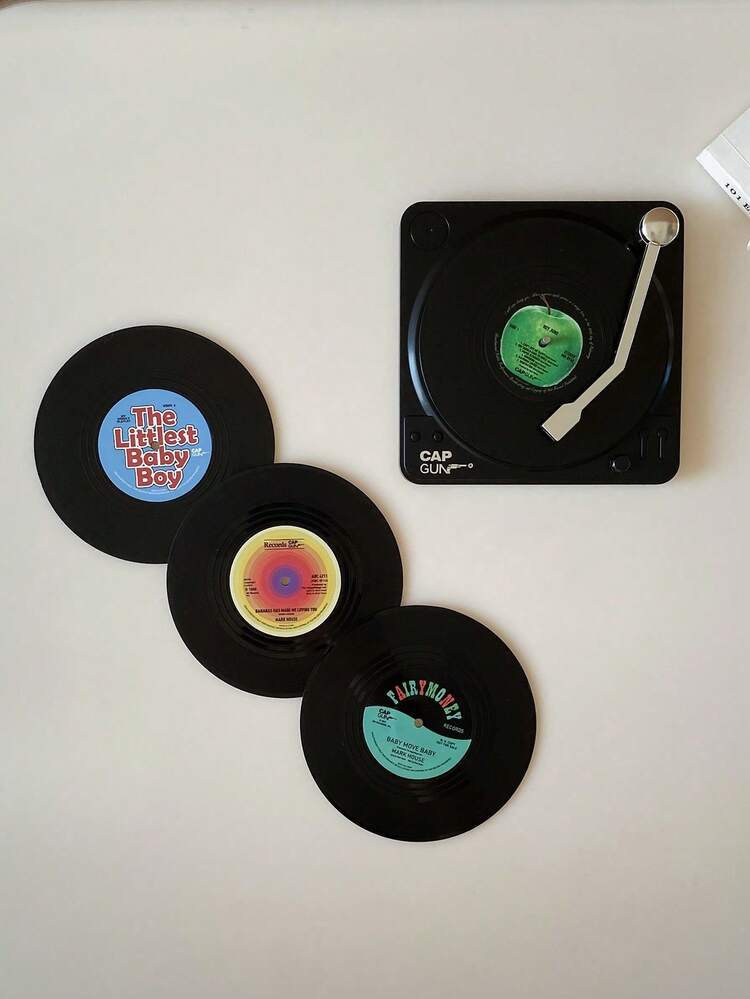 Joivida 6 件套 - 带支架的复古黑胶唱片杯垫 - 优质防滑、耐热杯垫，适用于时尚家居装饰和饮具保护 - 彩色 - 查看 2