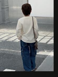 1 Áo thun dài tay cổ tròn tối giản cho bé trai, vải có họa tiết, thoải mái, phù hợp cho mùa thu đông - Màu be - Xem 2