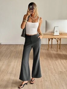 Siren Gaze 女士秋季服装秋季女士优雅人字形喇叭裤女装2025新款秋冬正式奢华别致商务休闲通勤阔腿喇叭裤非常适合外出工作聚会毕业舞会国庆 - 深灰色 - 查看 1