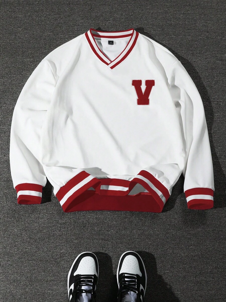 Aesthetic Post Men's Casual Loose V-Neck Sweatshirt, Fall, Long Sleeve Top - White - View 1