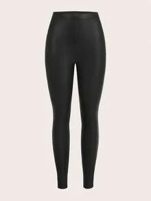 Slaydiva 2 sztuki obcisłych legginsów damskich, materiał PU, swobodny - Czarne - Zobacz 9