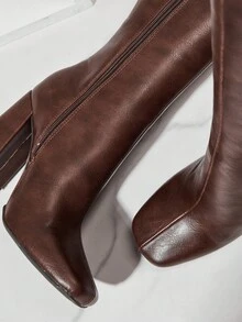 SHUZIA Cizme de damă la modă și confortabile cu toc gros până la genunchi, cu fermoar lateral