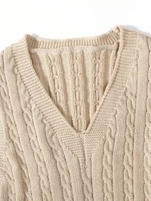 SHEIN Tween Girl Cable Knit V Neck Sweater Vest
