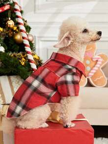 PETSIN 圣诞红白格子宠物衬衫
