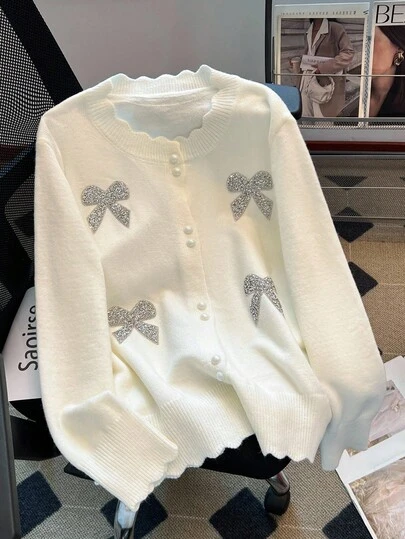 GlowEve CURVE 大码蝴蝶结图案长袖开衫