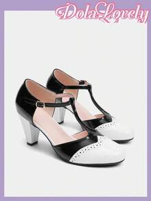Dola Lovely Women's Classic Retro White & Black Contrast Color Mary Jane High Heel Pumps