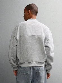 SUMWON 短款学院风经典运动衫，带刺绣校园字母标志，休闲圆领长袖套头衫，秋冬家居服 - 灰色 - 查看 2