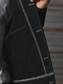 AXEPEAK 男士秋季单排扣实用口袋休闲长袖夹克，Grunge风格 - 黑色 - 查看 7