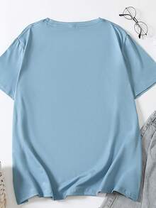 EMERY ROSE A Casual Large-Sized Women's Short-Sleeved T-Shirt With A Galloping Horse Pattern - Blue - View 2