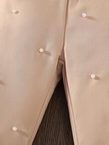 SHEIN Beaded Bowknot Waist Casual Young Girls Pants Fall Winter - Khaki - View 4