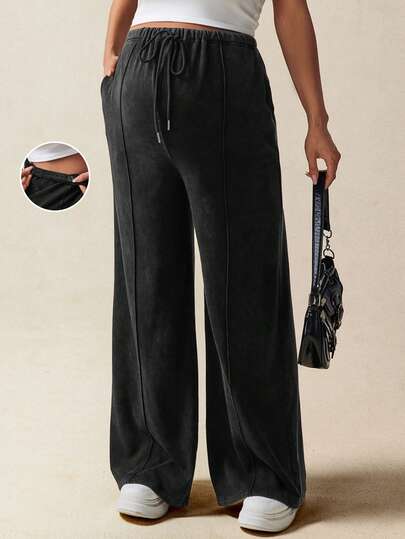 SHEIN Women's Solid Color Casual Maternity Pants Wide Leg Flared Loose Pants Tall For Women Wide Leg Flared Tall For Women