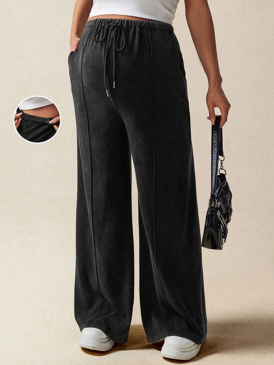 SHEIN 女士纯色休闲孕妇裤 - 黑色 - 查看 1