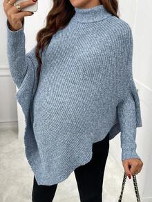 SHEIN 孕妇高领不对称下摆时尚针织套头衫