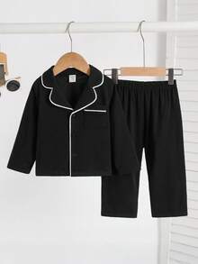 2pcs/Set Baby Boy Cute Casual Black Collar Long Sleeve Pants Pajama Set - Multicolor - View 5