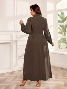 SHEIN Clasi Vestido de manga farol de unicolor elegante talla grande, adecuado para ir al trabajo - Marrón - Ver 2