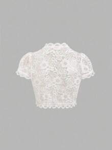 Fairmaia Top élégant de mode femme à col en cœur, manches courtes, style traditionnel allemand, couleur unie - Nude - Voir 2