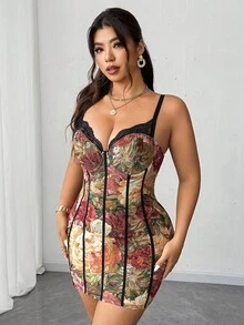 Elenzga Robe camisole jacquard grande taille pour femmes, robe asymétrique sexy, transparente avec découpe à l'épaule, ajustée, patchwork brodé jacquard pour femmes, printemps/été, tenue de soirée/décontracté