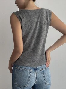 DAZY 女士V领无袖修身街头休闲背心外套 - 白色 - 查看 5