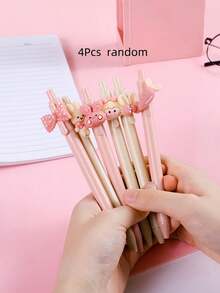 SHEIN 黑色凝胶墨水塑料点击粉色奶油色可爱女孩笔 - 多色 - 查看 8