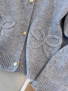 Regalyn New Women Autumn/Winter Single Piece Heavy Embroidered Bow Design Delicate Metal Button Sweater Cardigan, Sweet Elegant Elegant For Dates