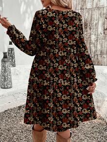 EMERY ROSE Vestido de mujer de largo medio con estampado de hojas en tonos otoñales, elegante y casual, adecuado para otoño/invierno - Multicolor - Ver 3