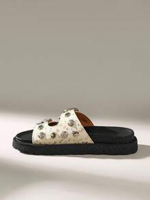 Solecia Dép lê nữ đế dày, kiểu dáng retro, hở mũi, đa năng, thoải mái. - Màu be - Xem 3