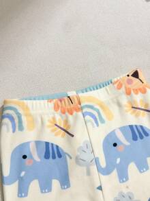 SHEIN 男婴舒适睡衣套装，花卉印花柔软针织圆领长袖上衣和松紧腰长裤 - 彩色 - 查看 5