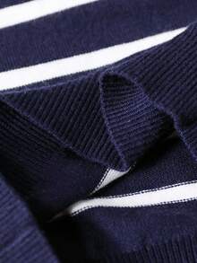 SHEIN 男童海军蓝和白色条纹高领毛衣，柔软有弹性的面料，适合春/秋/冬休闲穿着 - 藏蓝色 - 查看 11