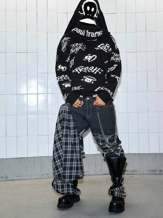 Paul Frank X ROMWE Suéter de cuello redondo de manga larga con estampado de dibujos animados para hombre, otoño e invierno