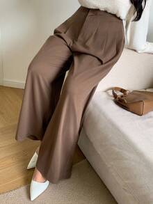 Dazy Plus Plus Size Women Loose Solid Color Wide Leg Casual Long Pants, All Season Women Dress Pants Fall - Coffee Brown - View 5