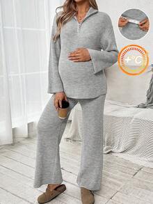 SHEIN 秋装、秋季服装、孕妇装 秋冬装 2 件套孕妇休闲长袖毛衣上衣和裤子套装 孕妇装 2 件套孕妇套装 孕妇装 孕妇休闲套装 舒适孕妇套装 孕妇装两件套 孕妇休闲套装 舒适孕妇套装
