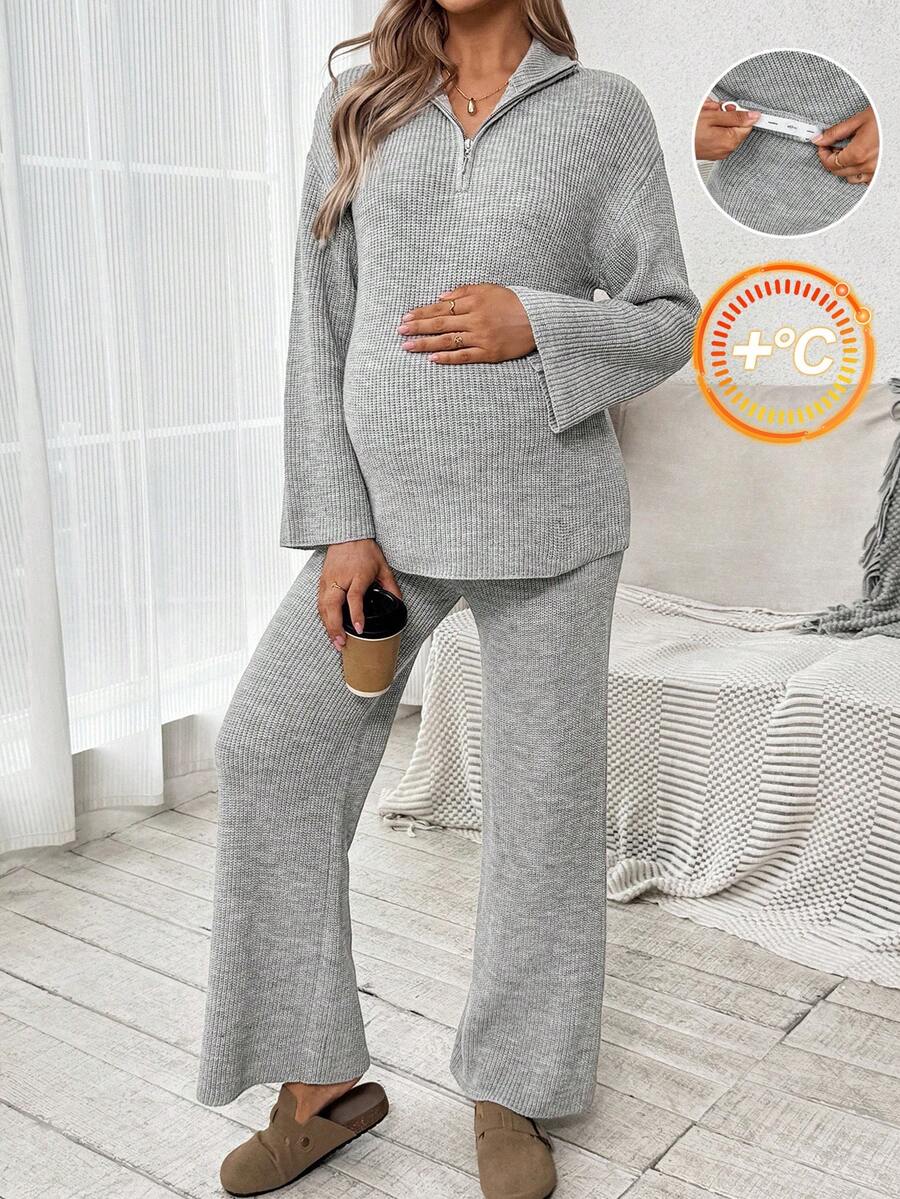 SHEIN 秋装、秋季服装、孕妇装 秋冬装 2 件套孕妇休闲长袖毛衣上衣和裤子套装 孕妇装 2 件套孕妇套装 孕妇装 孕妇休闲套装 舒适孕妇套装 孕妇装两件套 孕妇休闲套装 舒适孕妇套装